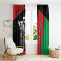 Cricket window curtain pair in black, red, and green with player graphic and vertical lettering