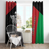 Cricket window curtain set with black red green panels, player artwork, and vertical lettering
