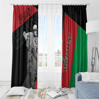 Cricket window curtain pair with black, red, and green panels and player graphic artwork