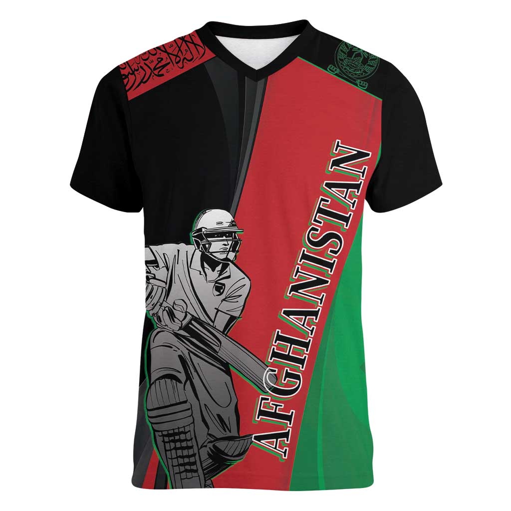 Custom Afghanistan Cricket Women V-Neck T-Shirt Sporty Version - Wonder Print Shop