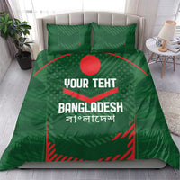 Green cricket bedding set with red emblem and 'YOUR TEXT' design