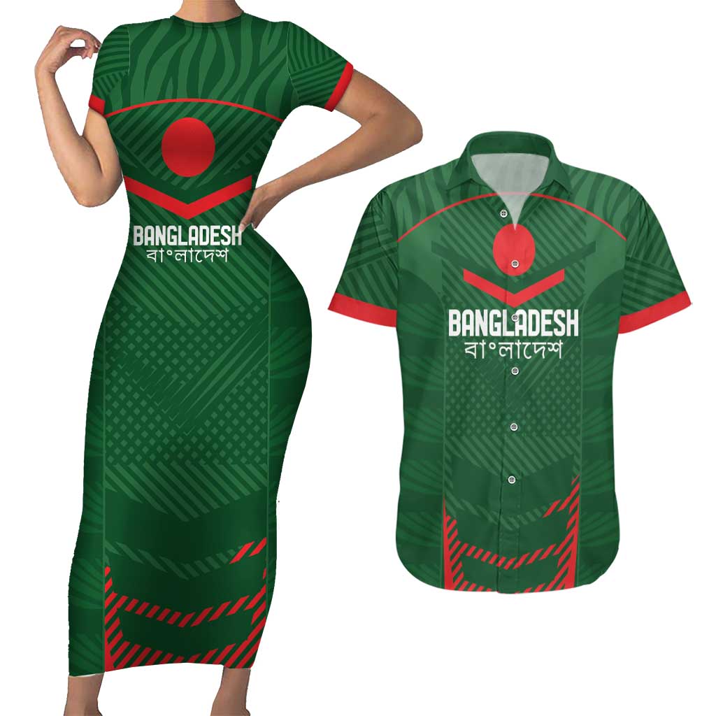 Custom Bangladesh Cricket Couples Matching Short Sleeve Bodycon Dress and Hawaiian Shirt Go Tigers Sporty Version LT9 - Wonder Print Shop