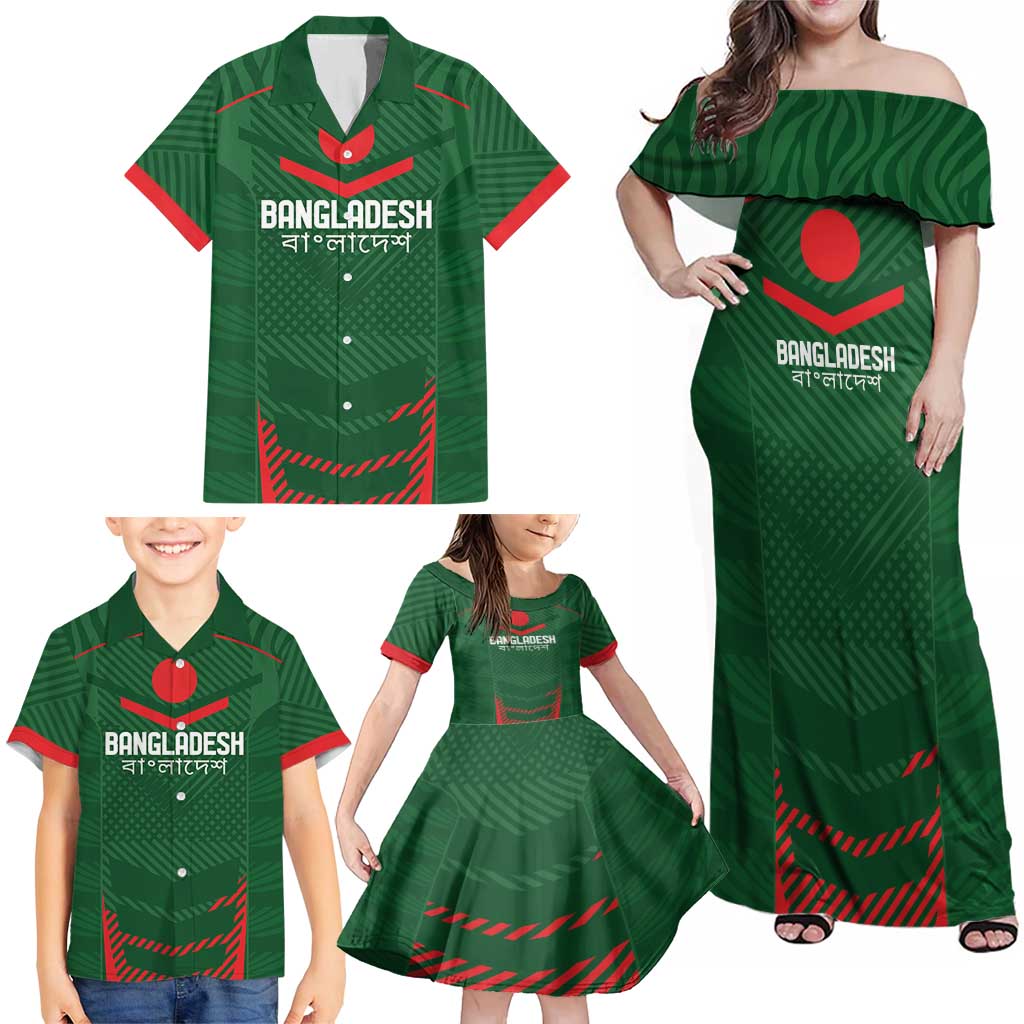 Custom Bangladesh Cricket Family Matching Off Shoulder Maxi Dress and Hawaiian Shirt Go Tigers Sporty Version LT9 - Wonder Print Shop