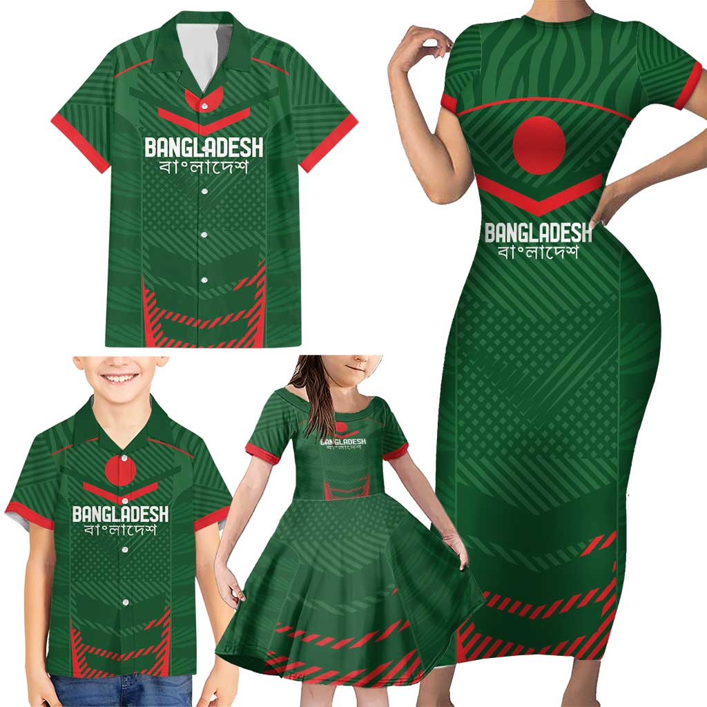 Custom Bangladesh Cricket Family Matching Short Sleeve Bodycon Dress and Hawaiian Shirt Go Tigers Sporty Version - Wonder Print Shop