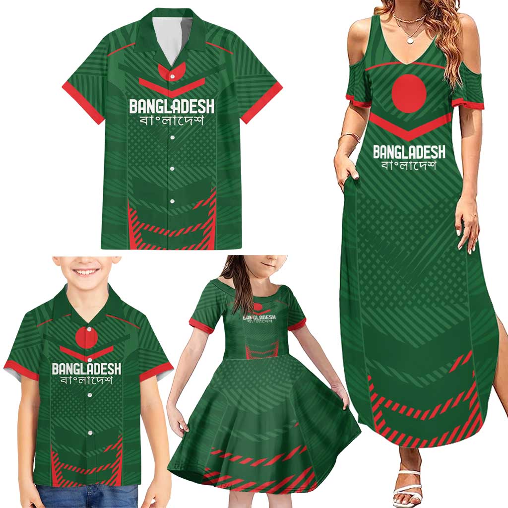 Custom Bangladesh Cricket Family Matching Summer Maxi Dress and Hawaiian Shirt Go Tigers Sporty Version - Wonder Print Shop