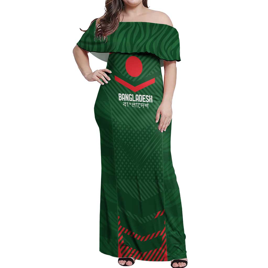 Custom Bangladesh Cricket Off Shoulder Maxi Dress Go Tigers Sporty Version - Wonder Print Shop