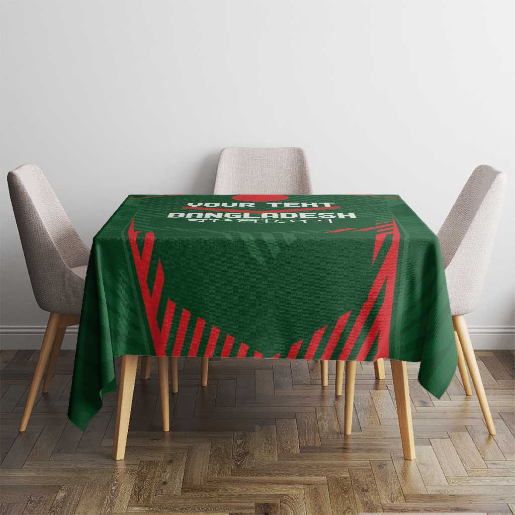 Green custom cricket tablecloth featuring “YOUR TEXT BANGLADESH” and red accents