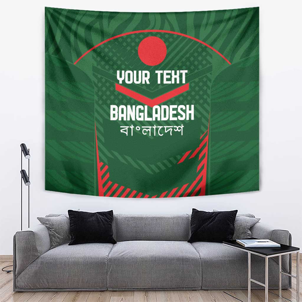 Green tapestry with 'YOUR TEXT' and 'BANGLADESH' text in red and white