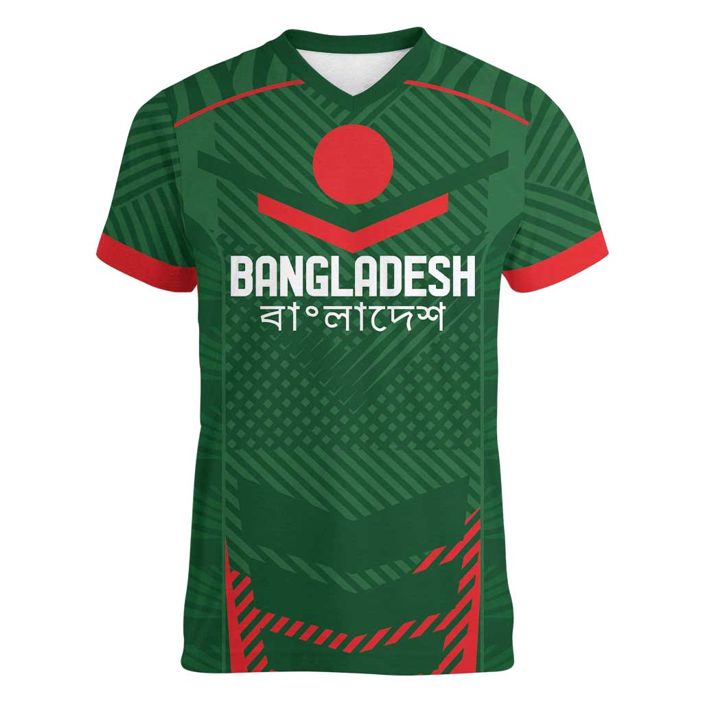 Custom Bangladesh Cricket Women V-Neck T-Shirt Go Tigers Sporty Version