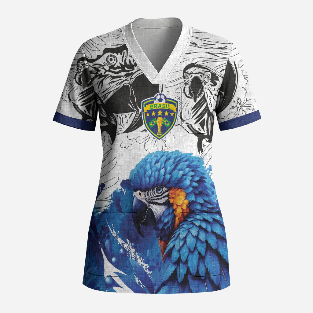 Custom Brasil Concept Guacamayo 2026 Floral Scrub Top Blue Edition