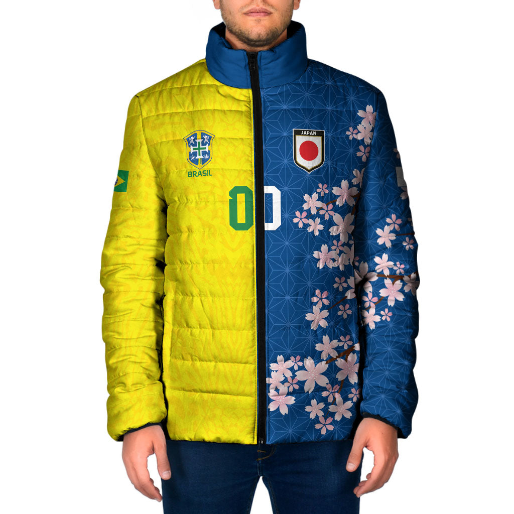 Custom Brazil Japan Football Padded Jacket Cultural Fusion Heritage