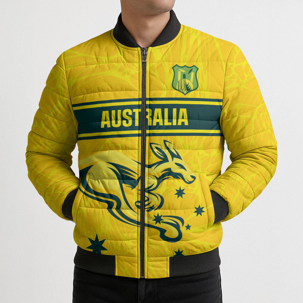 World Cricket Custom Australia Bomber Puffer Jacket Aussie! Aussie! Oi! Oi! Oi!