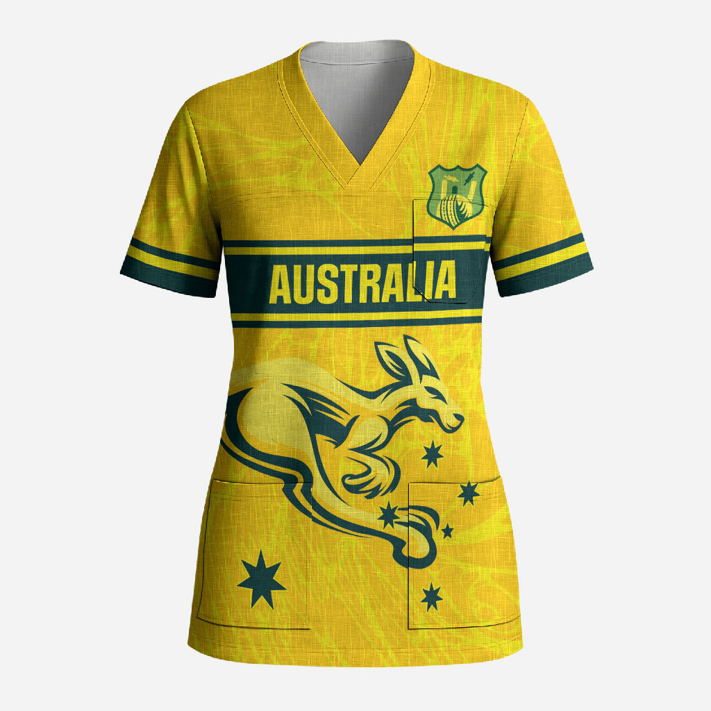 World Cricket Custom Australia Scrub Top Aussie! Aussie! Oi! Oi! Oi!
