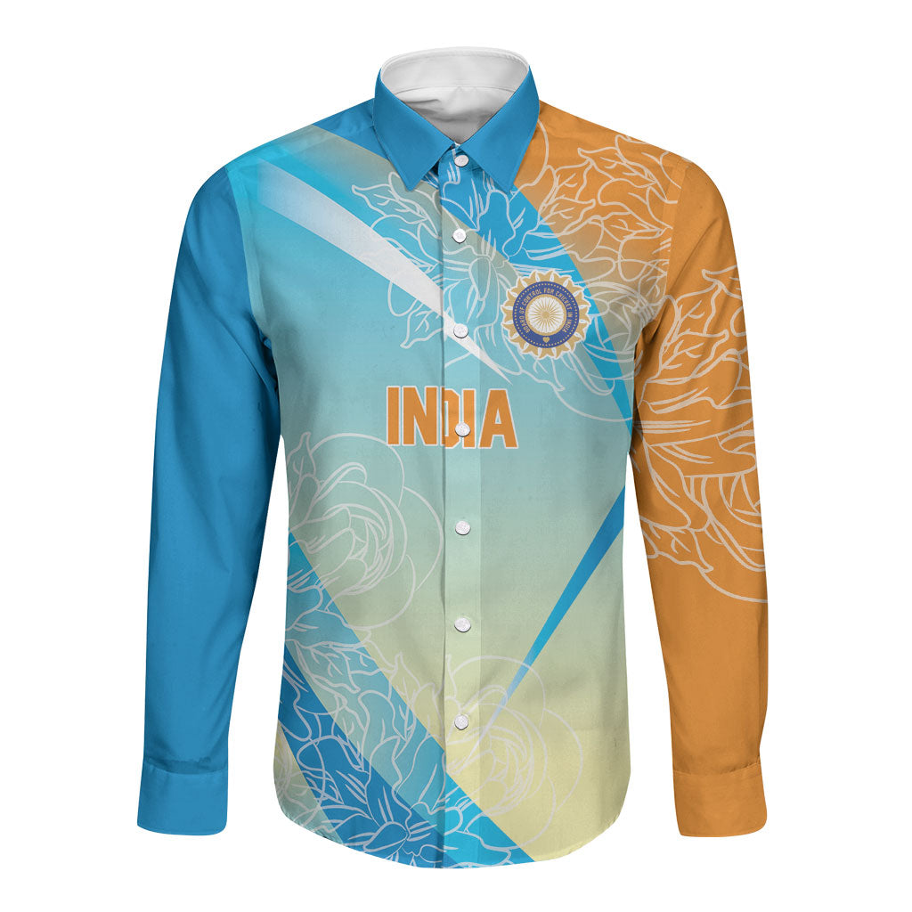 World Cricket Custom India Long Sleeve Button Shirt Ashoka Chakra Jeetega Bhai Jeetega India Jeetega!