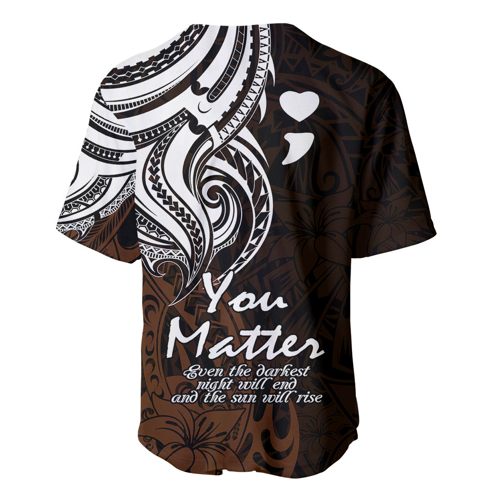 Polynesian tribal baseball jersey in dark gold with large white “You Matter” graphic