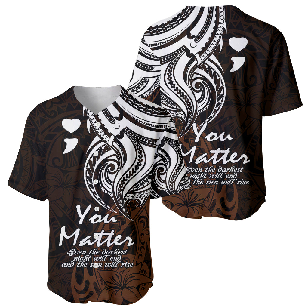Polynesian tribal baseball jersey shown front and back, dark gold with “You Matter” and hearts