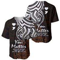 Polynesian tribal baseball jersey shown front and back, dark gold with “You Matter” and hearts
