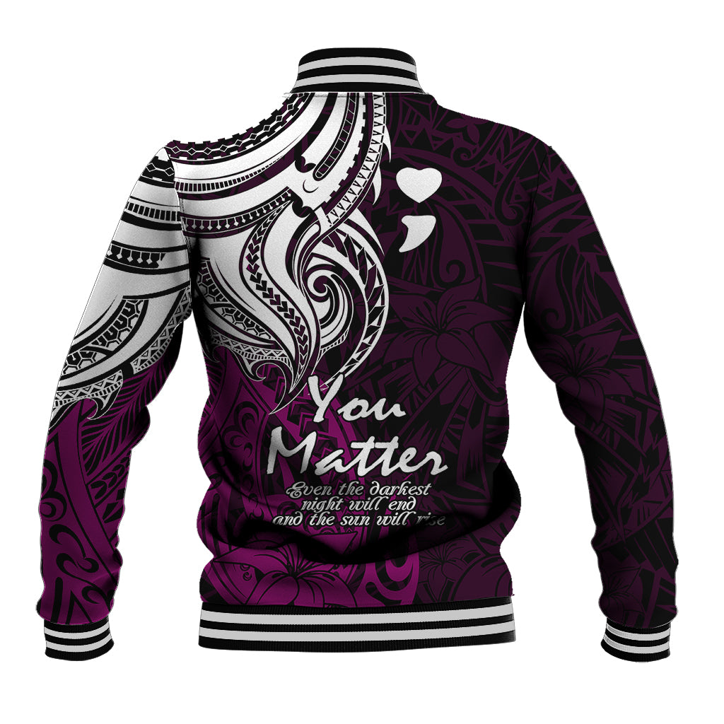 Pink baseball jacket with black-and-white tribal graphic on back, striped cuffs and hem ribbing