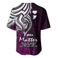 Dark purple baseball jersey with large white tribal design and You Matter slogan on back