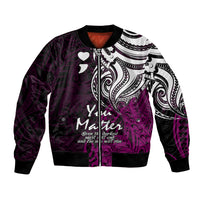 Purple bomber jacket with white tribal print, hearts, and ribbed collar & cuffs