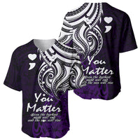 Purple baseball jersey with white tribal heart graphic on front and back
