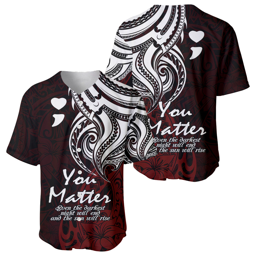 Pair of red baseball jerseys, front and back, with tribal black/white print and hearts