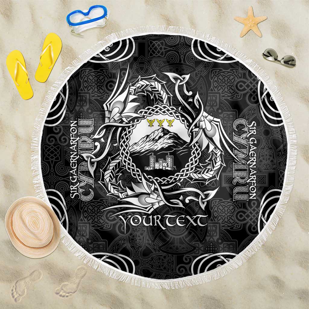 Personalized Caernarfonshire Sir Gaernarfon Beach Blanket Black Castle Tower Celtic-inspired - Wonder Print Shop
