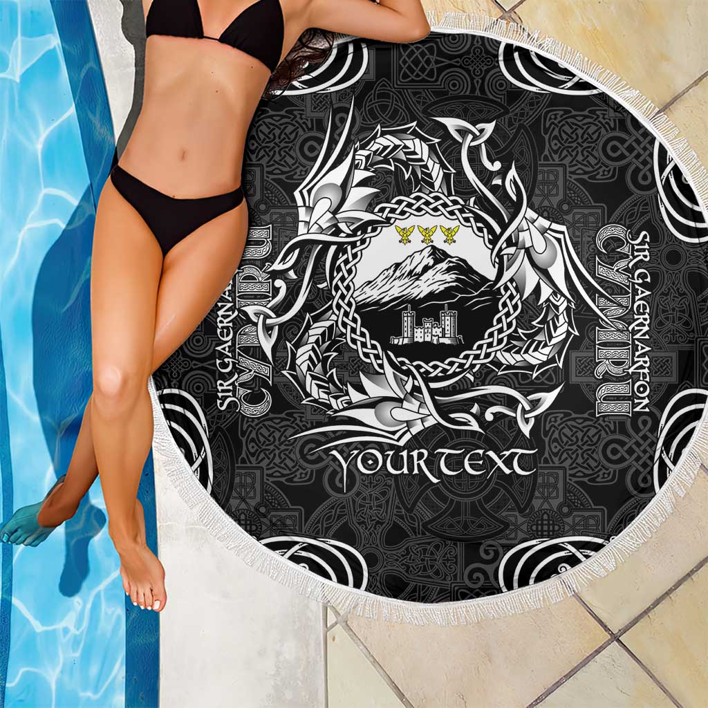 Personalized Caernarfonshire Sir Gaernarfon Beach Blanket Black Castle Tower Celtic-inspired - Wonder Print Shop