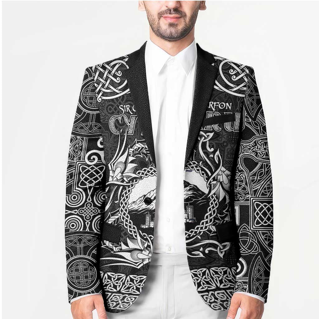 Personalized Caernarfonshire Sir Gaernarfon Blazer Black Castle Tower Celtic-inspired - Wonder Print Shop