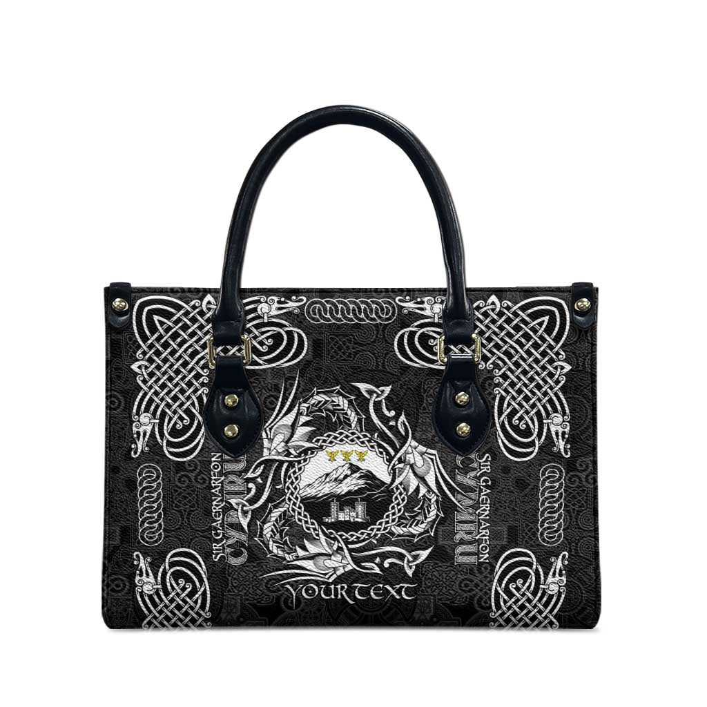 Personalized Caernarfonshire Sir Gaernarfon Leather Bag Black Castle Tower Celtic-inspired - Wonder Print Shop