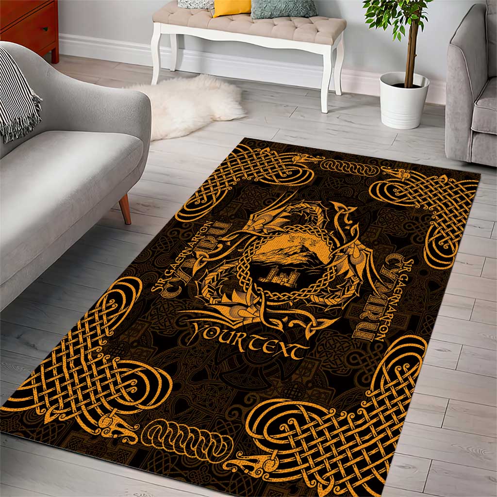Personalized Caernarfonshire Sir Gaernarfon Area Rug Gold Castle Tower Celtic-inspired - Wonder Print Shop