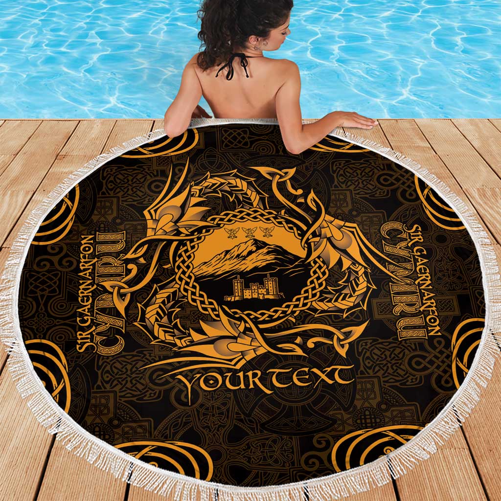 Personalized Caernarfonshire Sir Gaernarfon Beach Blanket Gold Castle Tower Celtic-inspired - Wonder Print Shop