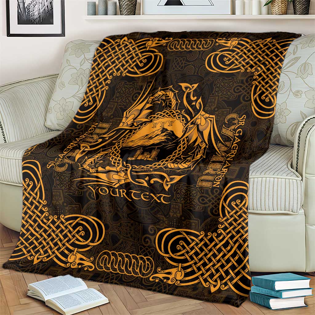 Personalized Caernarfonshire Sir Gaernarfon Blanket Gold Castle Tower Celtic-inspired - Wonder Print Shop