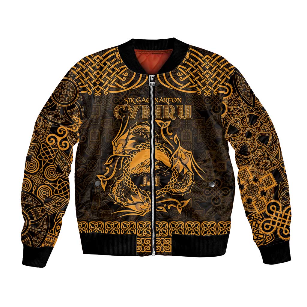 Personalized Caernarfonshire Sir Gaernarfon Bomber Jacket Gold Castle Tower Celtic-inspired - Wonder Print Shop