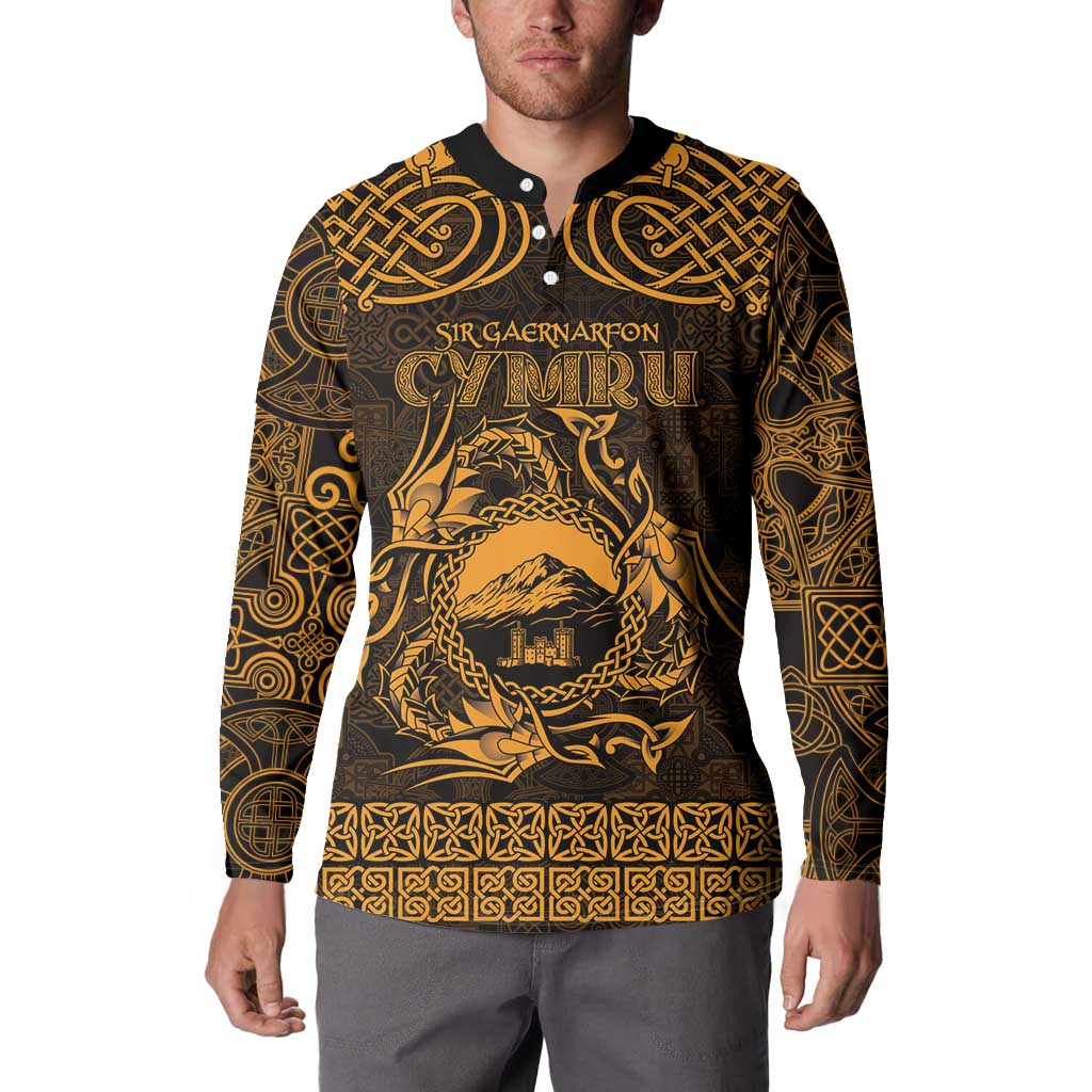 Personalized Caernarfonshire Sir Gaernarfon Button Sweatshirt Gold Castle Tower Celtic-inspired - Wonder Print Shop