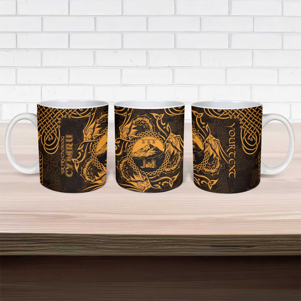 Personalized Caernarfonshire Sir Gaernarfon Ceramic Mug Gold Castle Tower Celtic-inspired - Wonder Print Shop