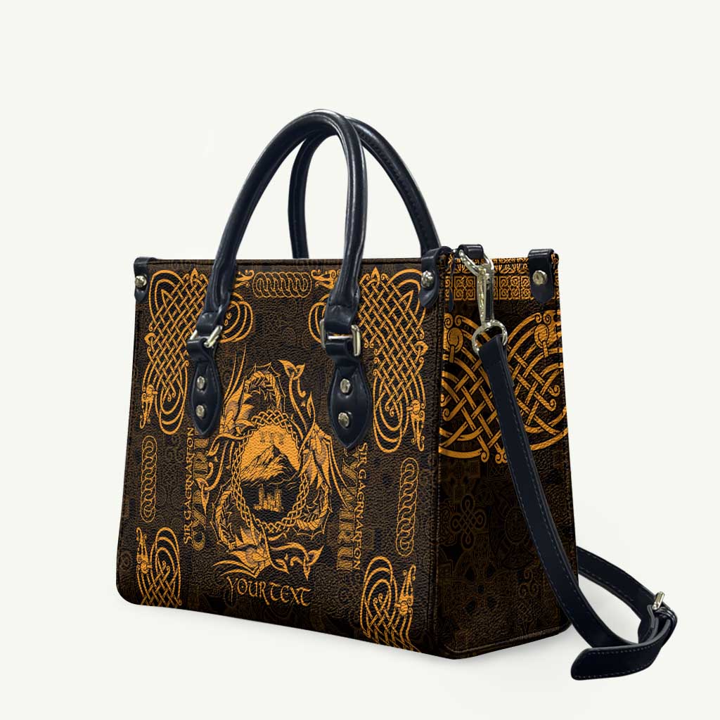 Personalized Caernarfonshire Sir Gaernarfon Leather Bag Gold Castle Tower Celtic-inspired - Wonder Print Shop