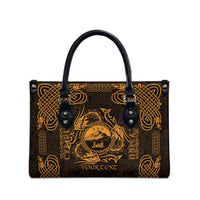 Personalized Caernarfonshire Sir Gaernarfon Leather Bag Gold Castle Tower Celtic-inspired - Wonder Print Shop