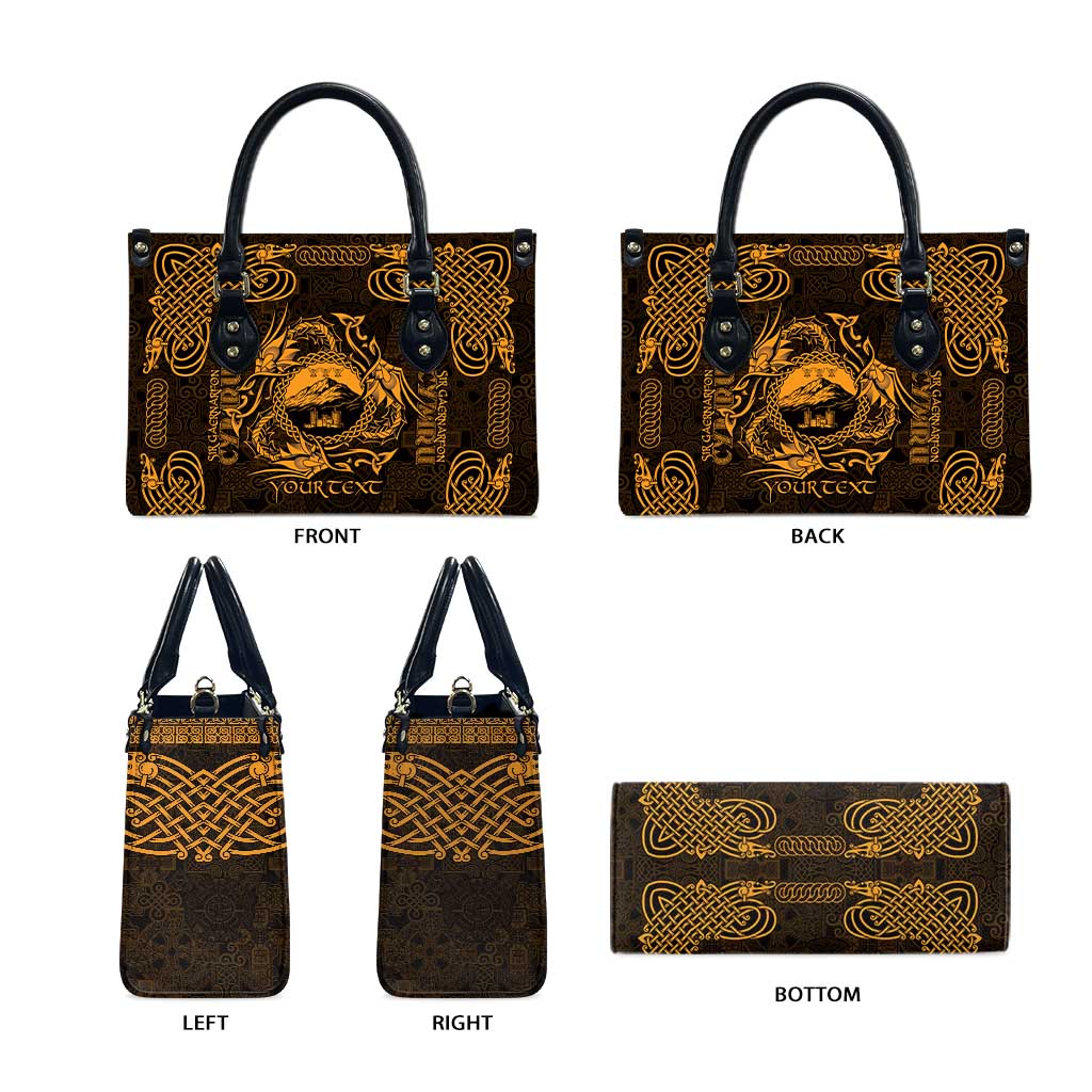 Personalized Caernarfonshire Sir Gaernarfon Leather Bag Gold Castle Tower Celtic-inspired - Wonder Print Shop
