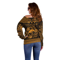 Personalized Caernarfonshire Sir Gaernarfon Off Shoulder Sweater Gold Castle Tower Celtic-inspired - Wonder Print Shop