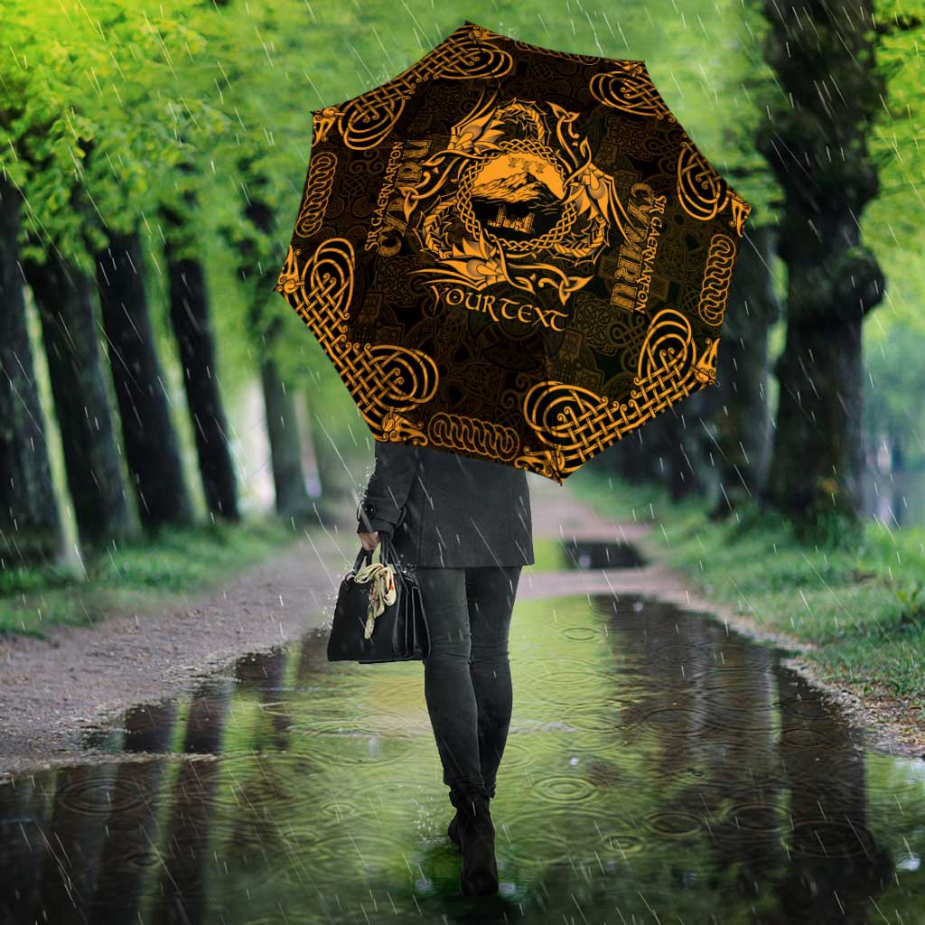 Personalized Caernarfonshire Sir Gaernarfon Umbrella Gold Castle Tower Celtic-inspired - Wonder Print Shop