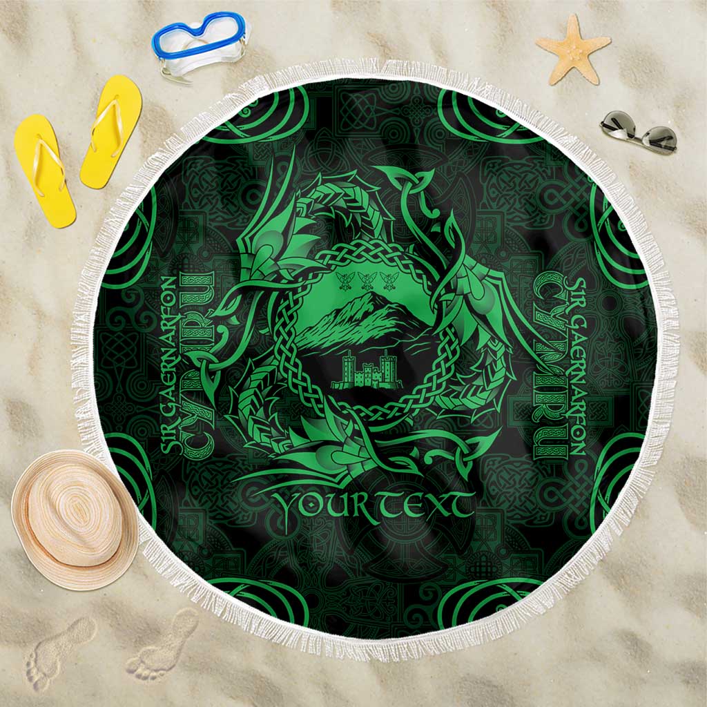 Personalized Caernarfonshire Sir Gaernarfon Beach Blanket Green Castle Tower Celtic-inspired - Wonder Print Shop