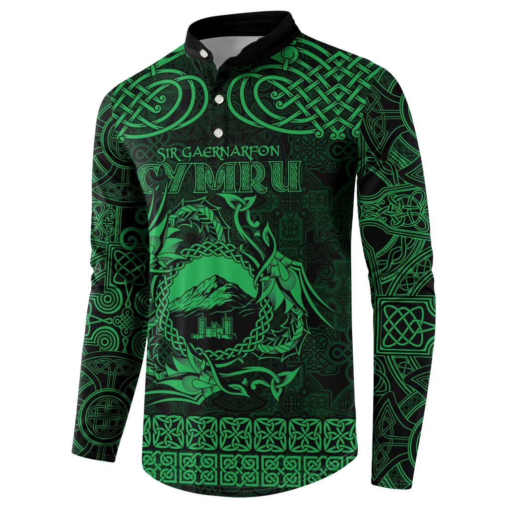 Personalized Caernarfonshire Sir Gaernarfon Button Sweatshirt Green Castle Tower Celtic-inspired - Wonder Print Shop