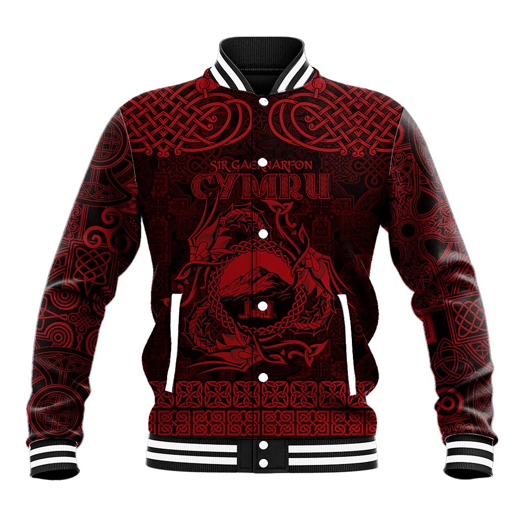 Personalized Caernarfonshire Sir Gaernarfon Baseball Jacket Red Castle Tower Celtic-inspired - Wonder Print Shop