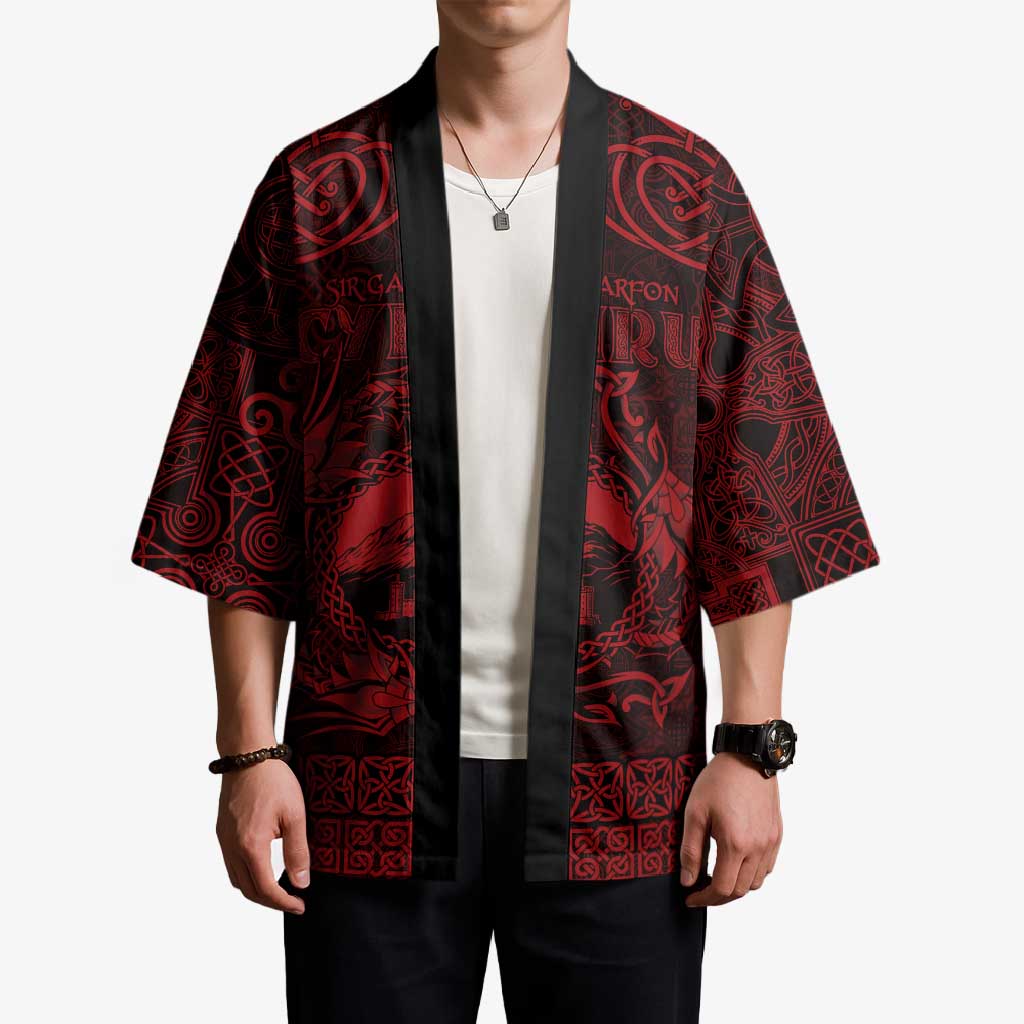 Personalized Caernarfonshire Sir Gaernarfon Kimono Red Castle Tower Celtic-inspired - Wonder Print Shop