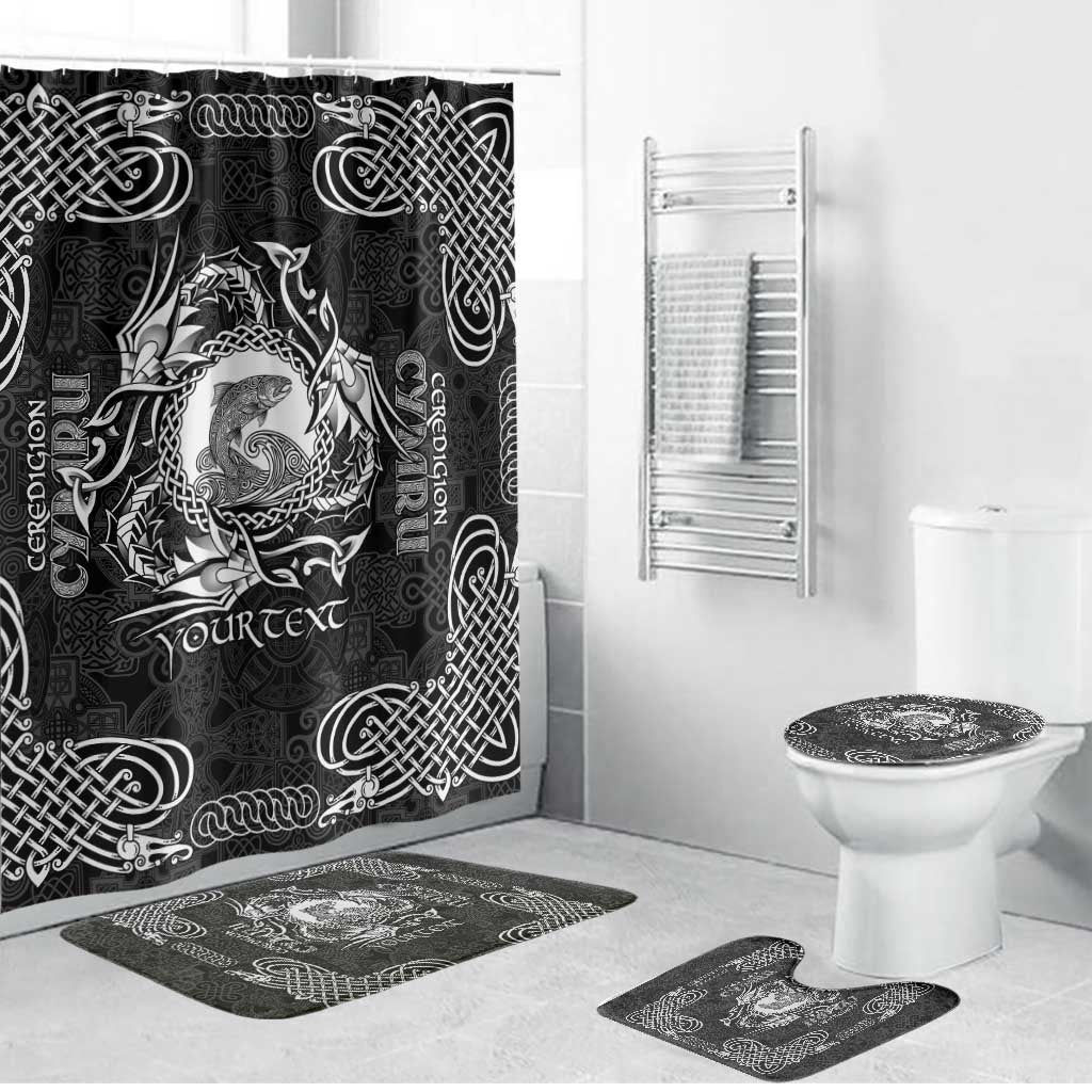 Personalized Cardiganshire Ceredigion Bathroom Set Black Leaping Salmon Celtic-inspired - Wonder Print Shop