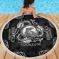 Personalized Cardiganshire Ceredigion Beach Blanket Black Leaping Salmon Celtic-inspired - Wonder Print Shop