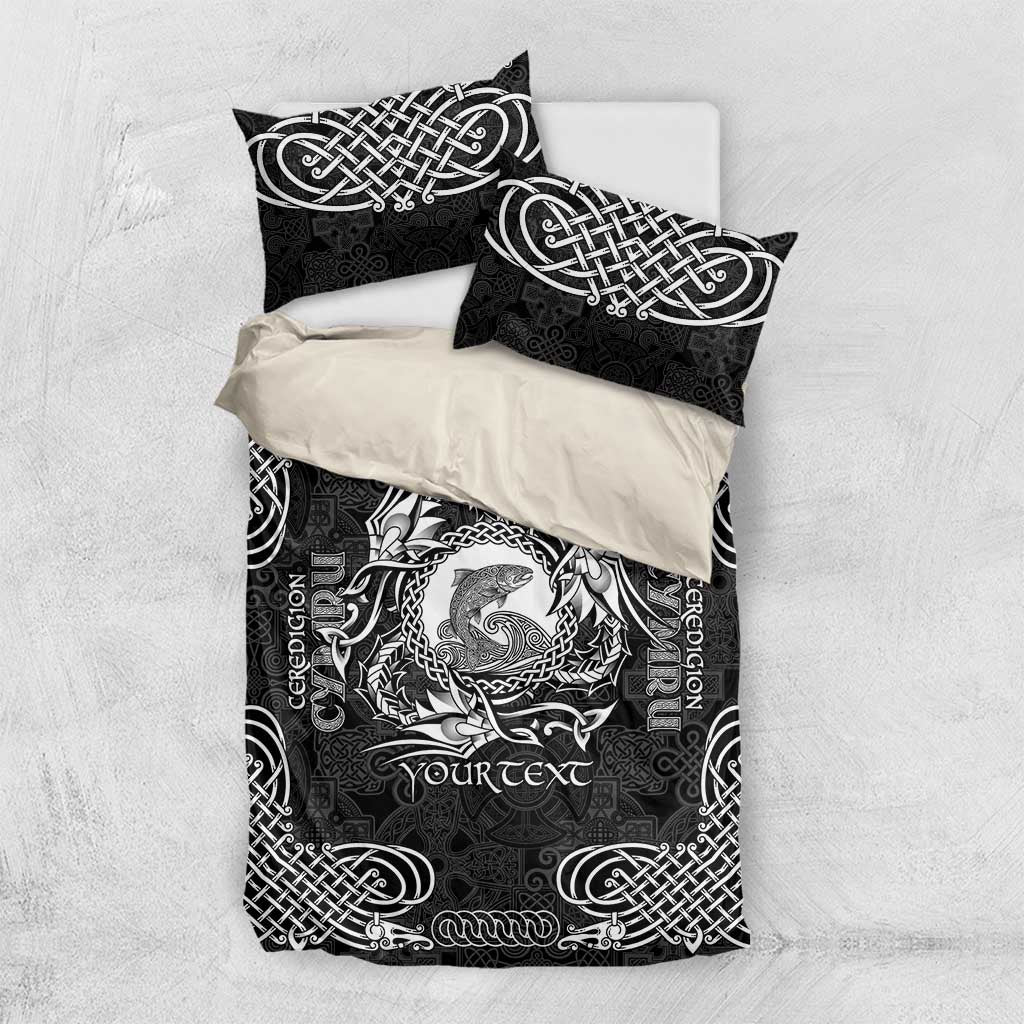 Personalized Cardiganshire Ceredigion Bedding Set Black Leaping Salmon Celtic-inspired - Wonder Print Shop