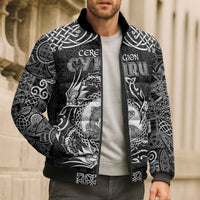 Personalized Cardiganshire Ceredigion Bomber Puffer Jacket Black Leaping Salmon Celtic-inspired - Wonder Print Shop