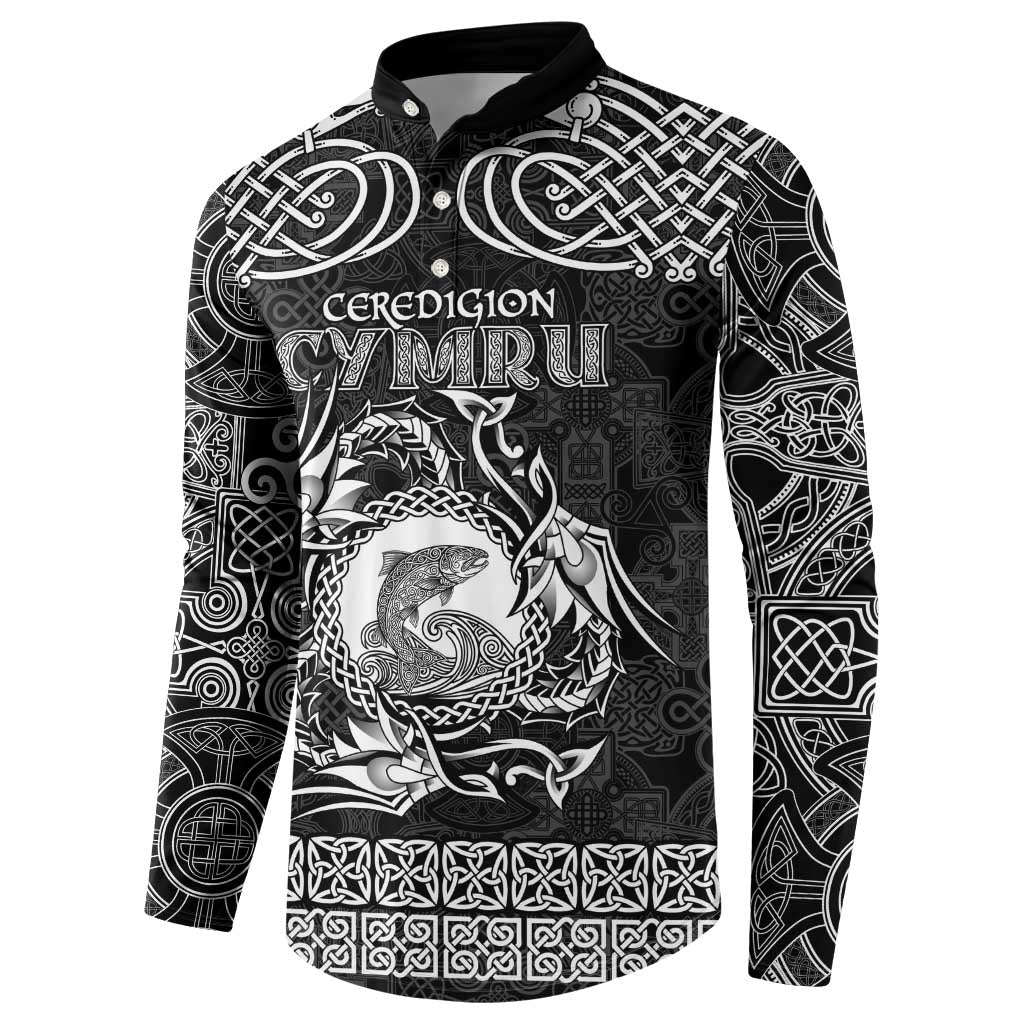 Personalized Cardiganshire Ceredigion Button Sweatshirt Black Leaping Salmon Celtic-inspired - Wonder Print Shop